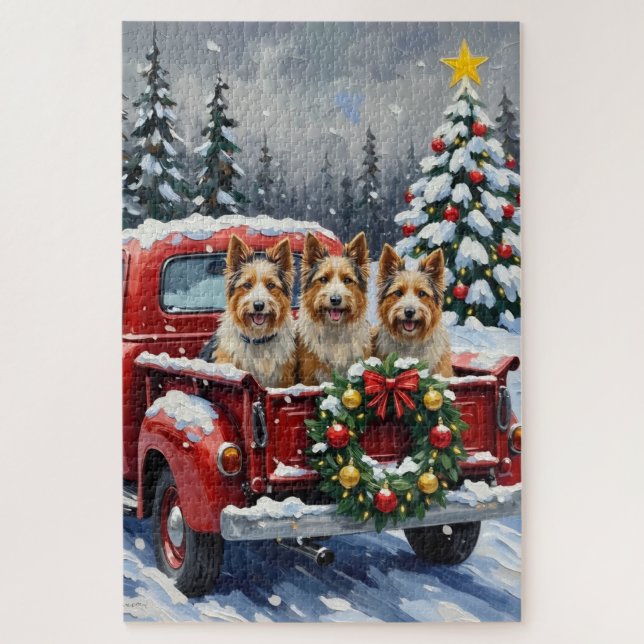 Quebra-cabeça Skye Terrier Christmas Red Truck Holiday (Vertical)