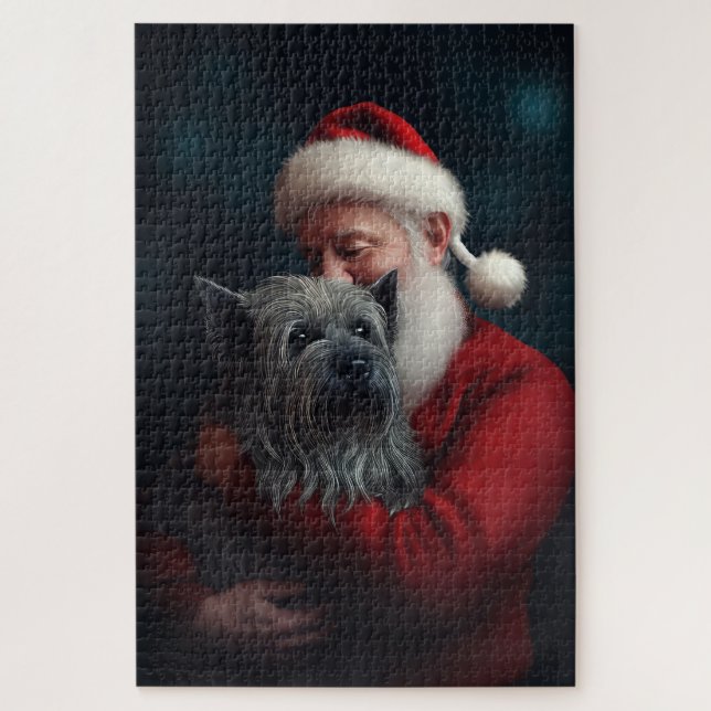 Quebra-cabeça Skye Terrier com Papai Noel Natal Festivo (Vertical)