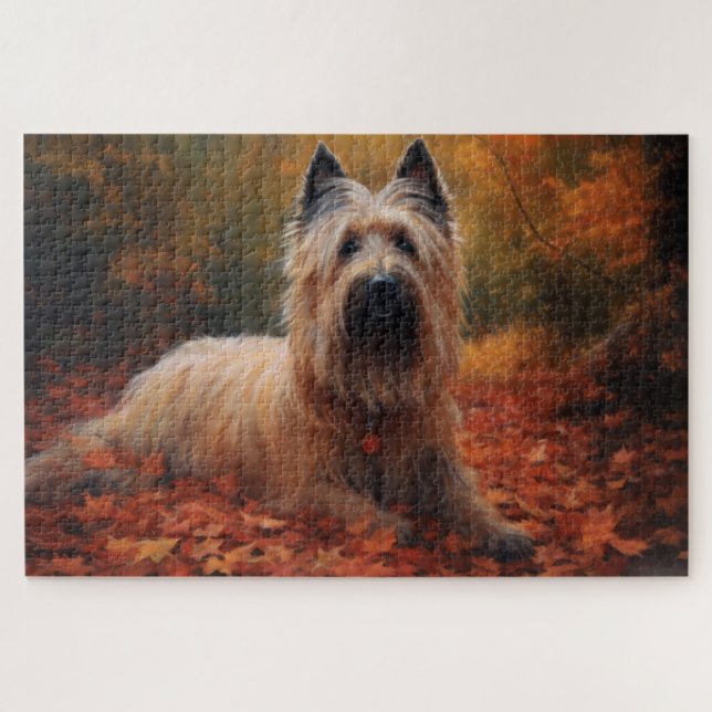 Quebra-cabeça Skye Terrier nas Folhas de Outono Caem Inspiração (Horizontal)