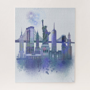 Quebra-cabeça Skyline de Nova York - Azul-Cria