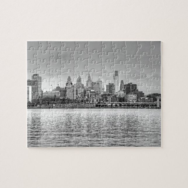 Quebra-cabeça Skyline de Philadelphfia em preto e branco (Horizontal)