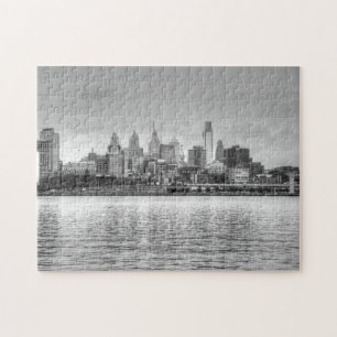Quebra-cabeça Skyline de Philadelphfia em preto e branco