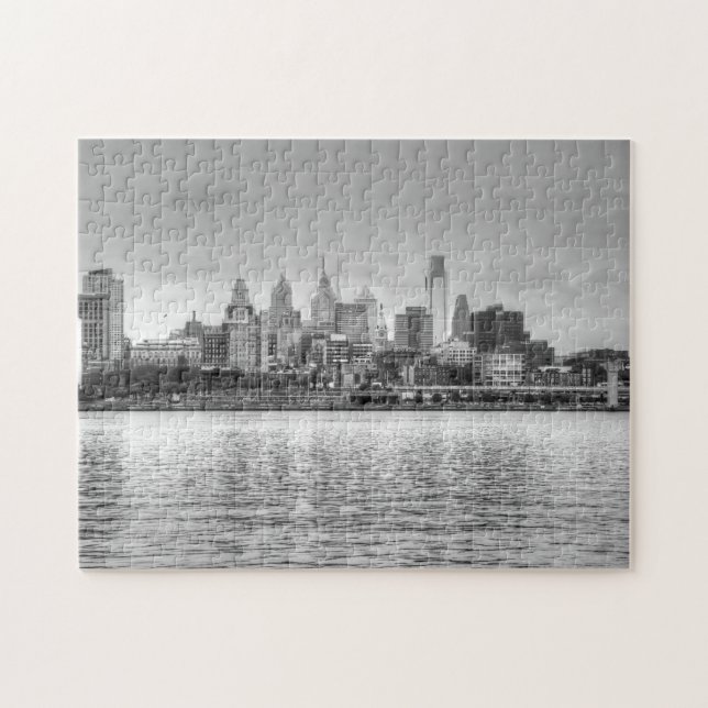 Quebra-cabeça Skyline de Philadelphfia em preto e branco (Horizontal)