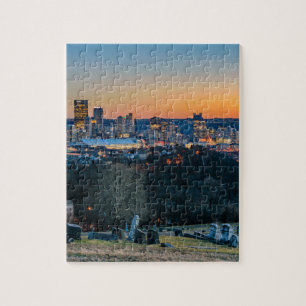 Quebra-cabeça Skyline de Pittsburgh no por do sol