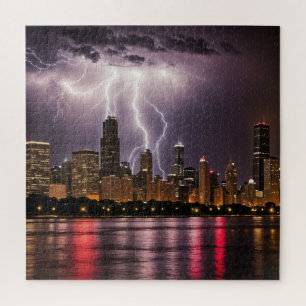 Quebra-cabeça Skyscrapers De Chicago Com Relâmpagos