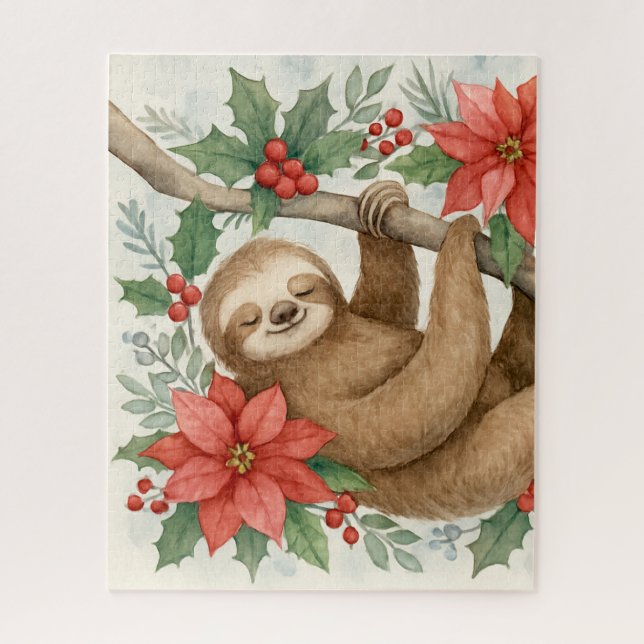 Quebra-cabeça Sleepy Sloth com Blooms de inverno (Vertical)