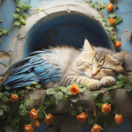 Quebra-cabeça Sleepy Tan Tabby Half Kitten Half Bird