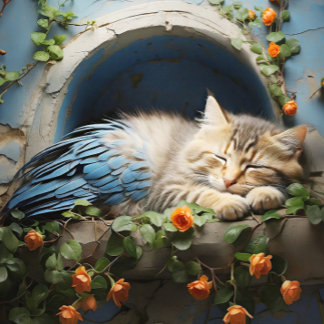 Quebra-cabeça Sleepy Tan Tabby Half Kitten Half Bird