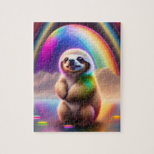 Quebra-cabeça Sloth Watercolor Neon Ligths Baby Sloth (Vertical)