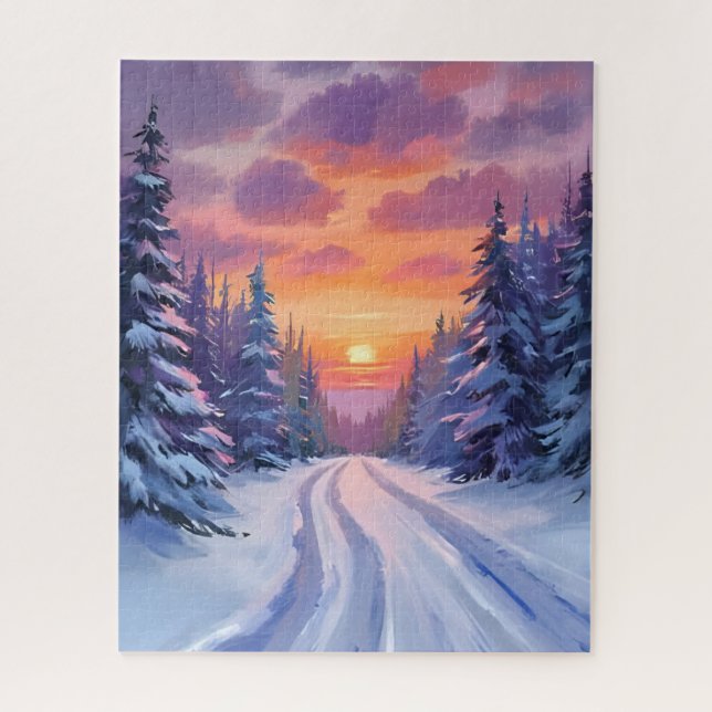 Quebra-cabeça Snow Sunset | Winter Mountain Landscape (Vertical)