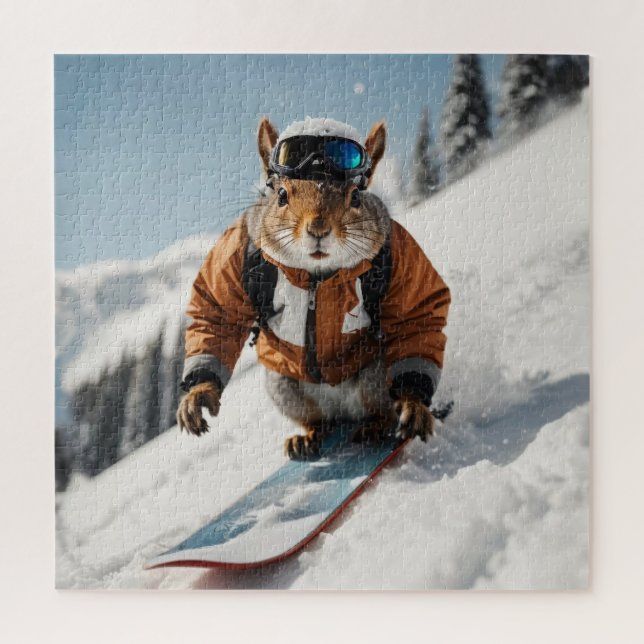Quebra-cabeça Snowboard Squirrel Wintertime Whimsper Animal (Vertical)