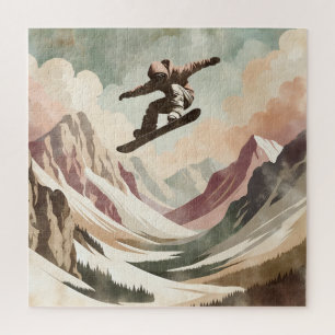 Quebra-cabeça Snowboarder a desfrutar das montanhas Snowy