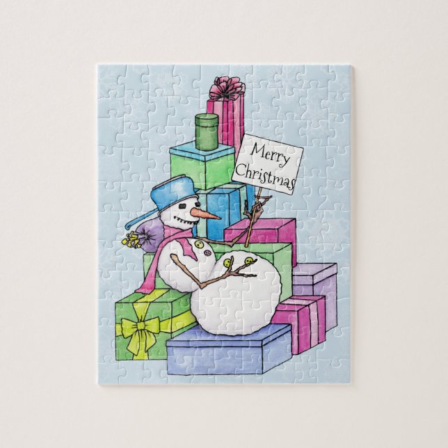 Quebra-cabeça Snowman a arrefecer em presentes (Vertical)