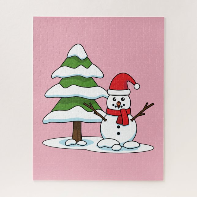Quebra-cabeça Snowman com Snowy Pine Tree (Vertical)