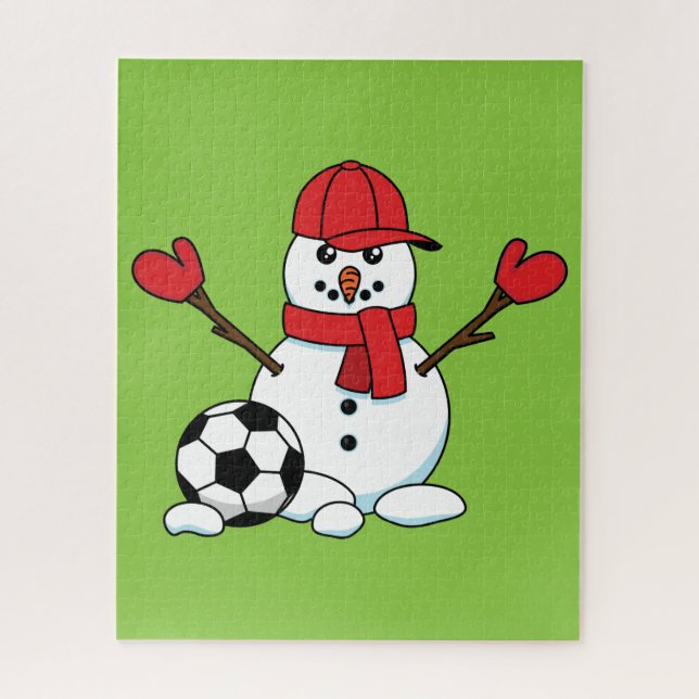 Quebra-cabeça Snowman engraçado com bola de futebol (Vertical)