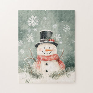 Quebra-cabeça Snowman Snowflakes Spruce Sprigs