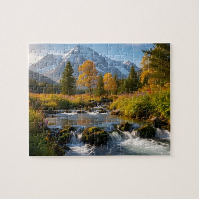 Quebra-cabeça Snowy Mountain Stream Landscape Puzzle (Horizontal)