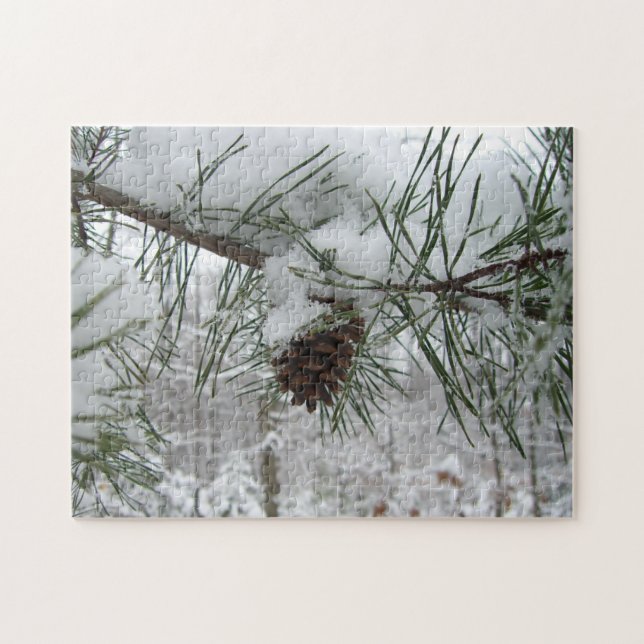 Quebra-cabeça Snowy Pine Branch Winter Nature Fotografia (Horizontal)