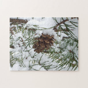 Quebra-cabeça Snowy Pine Cone I Winter Nature Photoshop