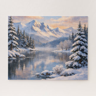 Quebra-cabeça Snowy Winter Mountain Lake Reflection Puzzle