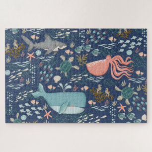 Quebra-cabeça Sob o Mar Aquarela Animais Arte Oceânica