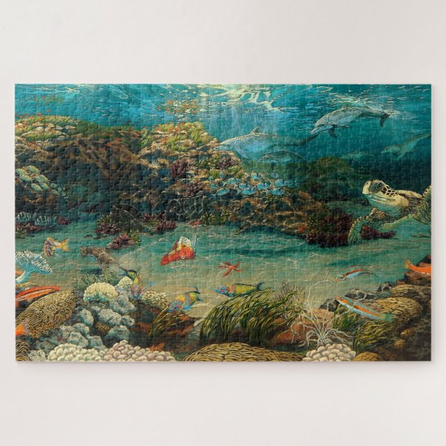 Quebra-cabeça Sob o mar/golfinhos/tartarugas marinhas/cartoonado (Horizontal)
