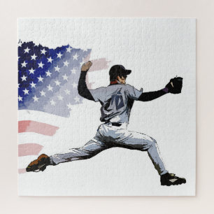Quebra-cabeça Sobre o Monte - Baseball Pitcher e a bandeira dos