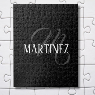Quebra-cabeça Sobrenome Personalizado Elegante Preto Nome