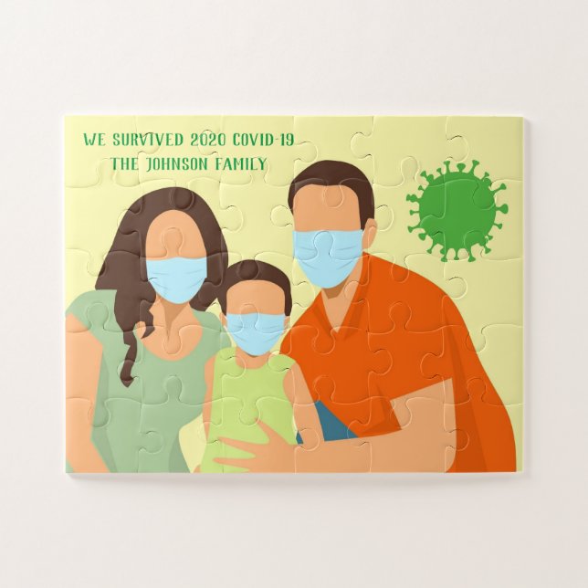 Quebra-cabeça Sobrevivemos À Família Covid 19 Em Máscaras (Horizontal)