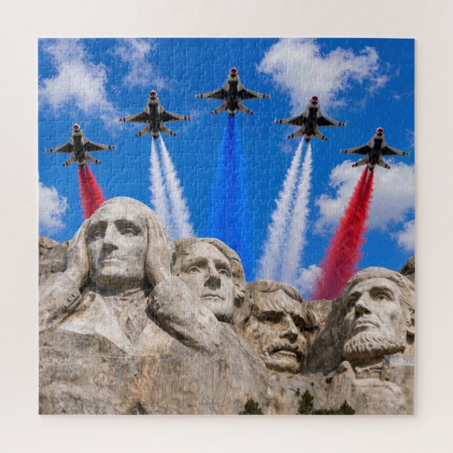 Quebra-cabeça Sobrevôo de Avião de Combate no Monte Rushmore (Vertical)