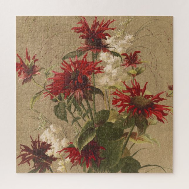 Quebra-cabeça Sofisticado Floral Vermelho e Borgonha Contra Bege (Vertical)