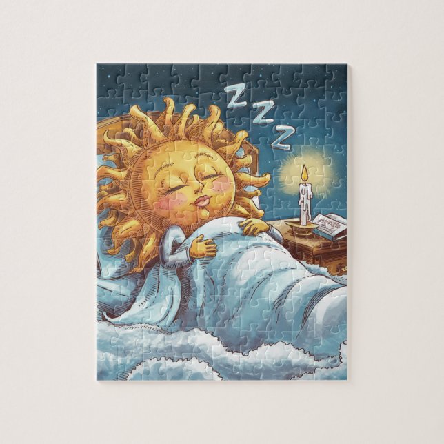 Quebra-cabeça sol brilhante e caprichoso na cama (Vertical)