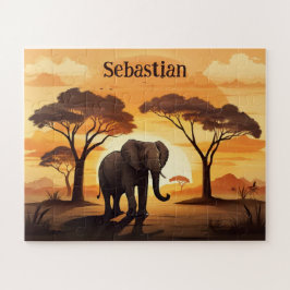 Quebra-cabeça Sol em savana elefante personalizado