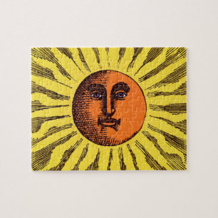 Quebra-cabeça Sol Hippie Feliz Sorridente Amarelo Celestial Vint
