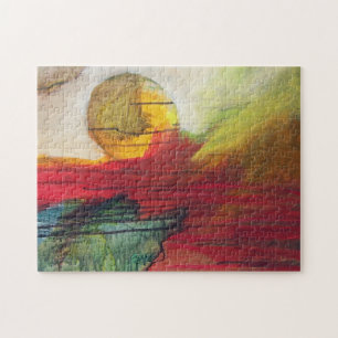 Quebra-cabeça Sol Laranja - Pintura Abstrato