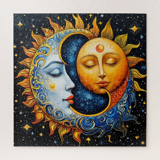 🌞 Quebra-Cabeça Sol Lua Presente de Arte Celestia (Vertical)