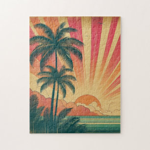 Quebra-cabeça Sol retrô/vintage tropical/havaiano