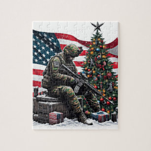 Quebra-cabeça Soldado Americano Bandeira Arte de Natal