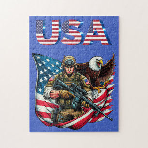 Quebra-cabeça Soldado Americano Eagle EUA Bandeira Arte Patrióti