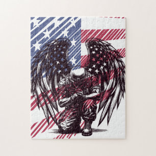 Quebra-cabeça Soldier Angel Praying American Flag Art