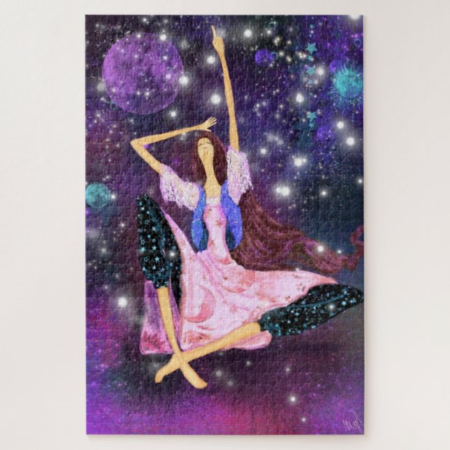 Quebra-cabeça Sonhando Garota Desenhando Coleção Fantasia Conto (Vertical)