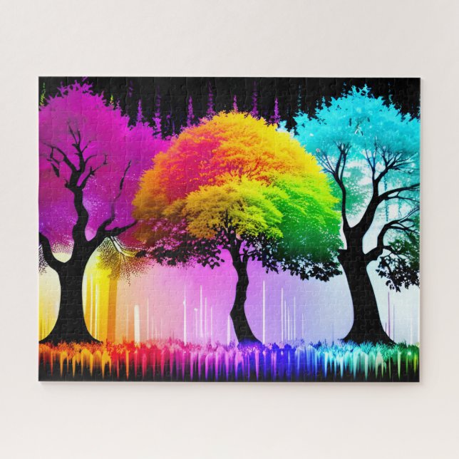 Quebra-cabeça Sonho de Floresta Arco-Íris Neon Maiestosa (Horizontal)