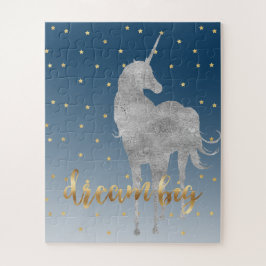 Quebra-cabeça Sonho Estrelas Unicórnio Azul Dourado