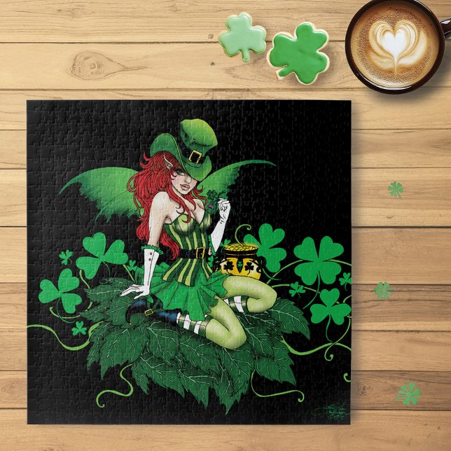Quebra-cabeça Sorte Verde Irlandês Fada Cabelo Vermelho Trevo (Criador carregado)