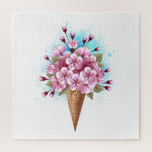 Quebra-cabeça Sorvete Waffle Rosa Sakura Cone (Vertical)