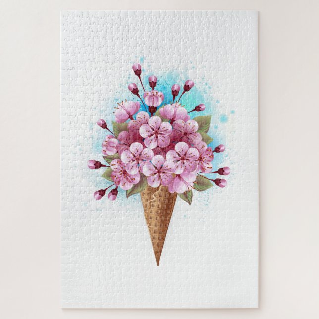 Quebra-cabeça Sorvete Waffle Rosa Sakura Cone (Vertical)