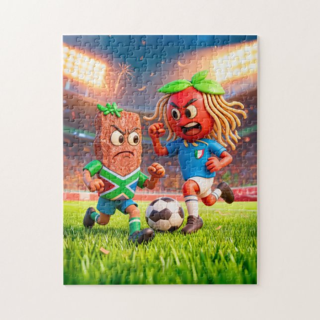 Quebra-cabeça South African biltong versus Italian spaghetti soc (Vertical)