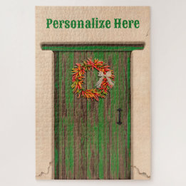 Quebra-cabeça Southwest Chile Ristra Wreath Weathered Wood Door