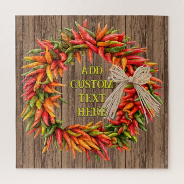 Quebra-cabeça Southwest Rustic Chile Pepper Wreath Personalized (Vertical)