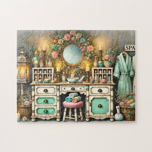 Quebra-cabeça Spa Vanity Shabby Chic Wellness Cabinet (Horizontal)